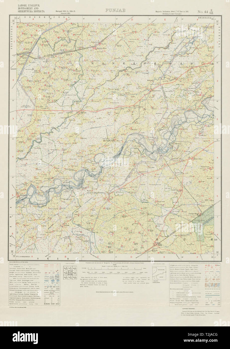SURVEY OF INDIA 44 E/SE Pakistan Punjab Pattoki Nankana Sahib Phool Nag 1935 map Stock Photo