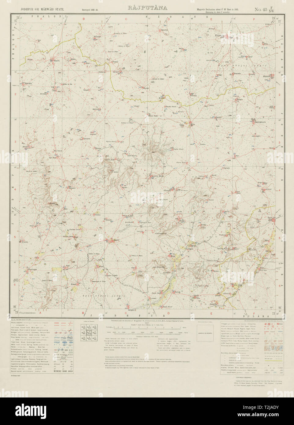 SURVEY OF INDIA 45 F/NW Rajasthan Khimsar Bhopalgarh Palri Kherapa 1937 map Stock Photo