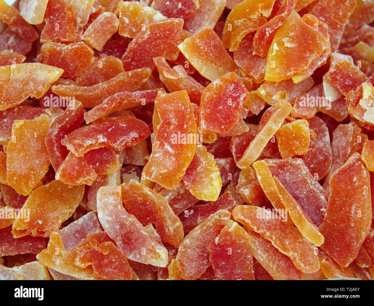 dried papaya tropical Fruit. Fruit of Carica papaya plant. Top view organic dried fruit