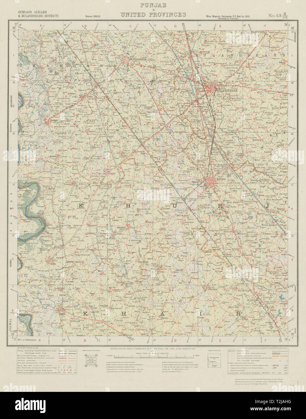 Bulandshahr In Up Map Survey Of India 53 H/Se Uttar Pradesh Bulandshahr Khurja Noida Delhi 1916  Map Stock Photo - Alamy