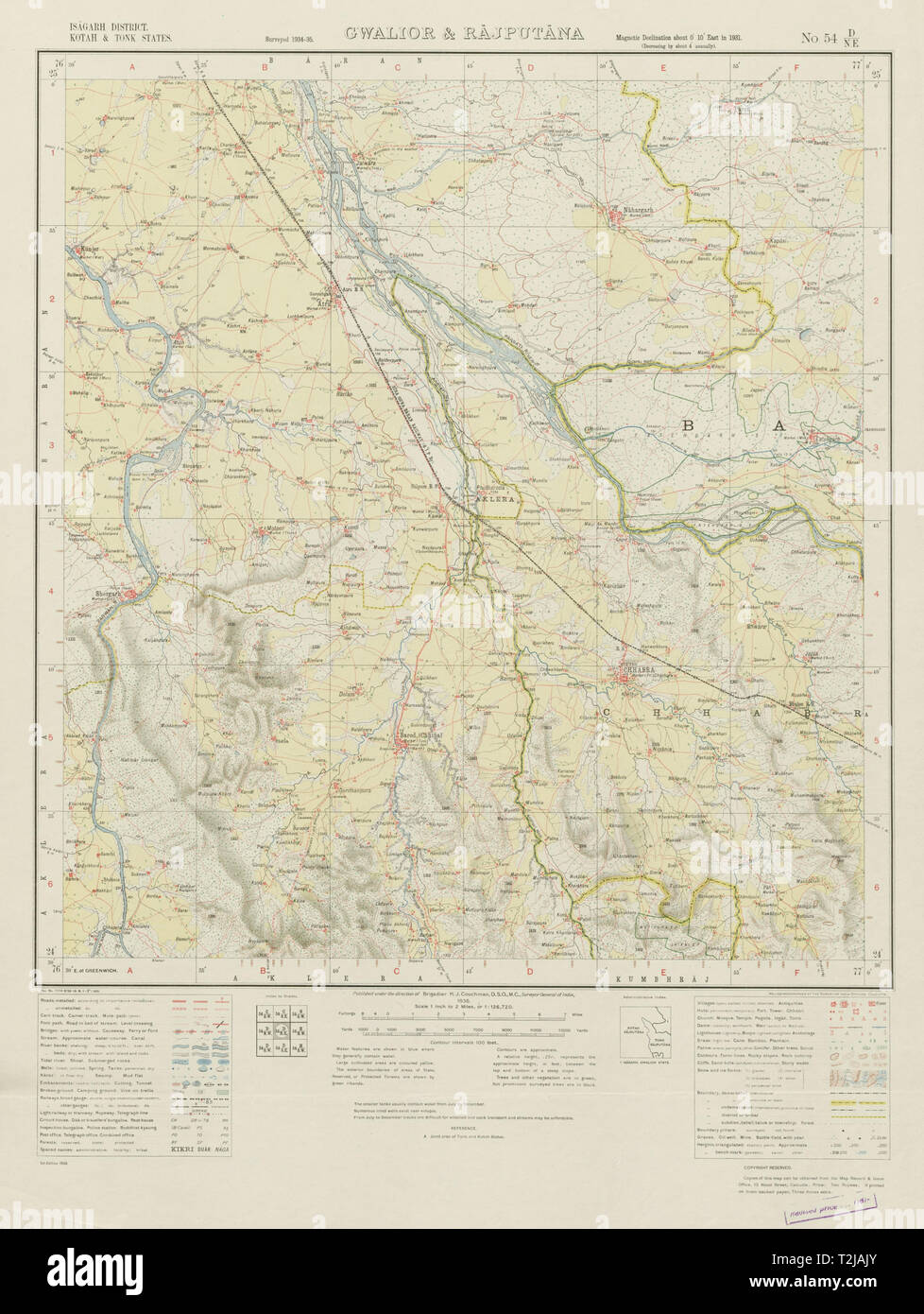 SURVEY OF INDIA 54 D/NE Rajasthan Chhabra Chhipa Barod Fatehgarh Gugor 1936 map Stock Photo
