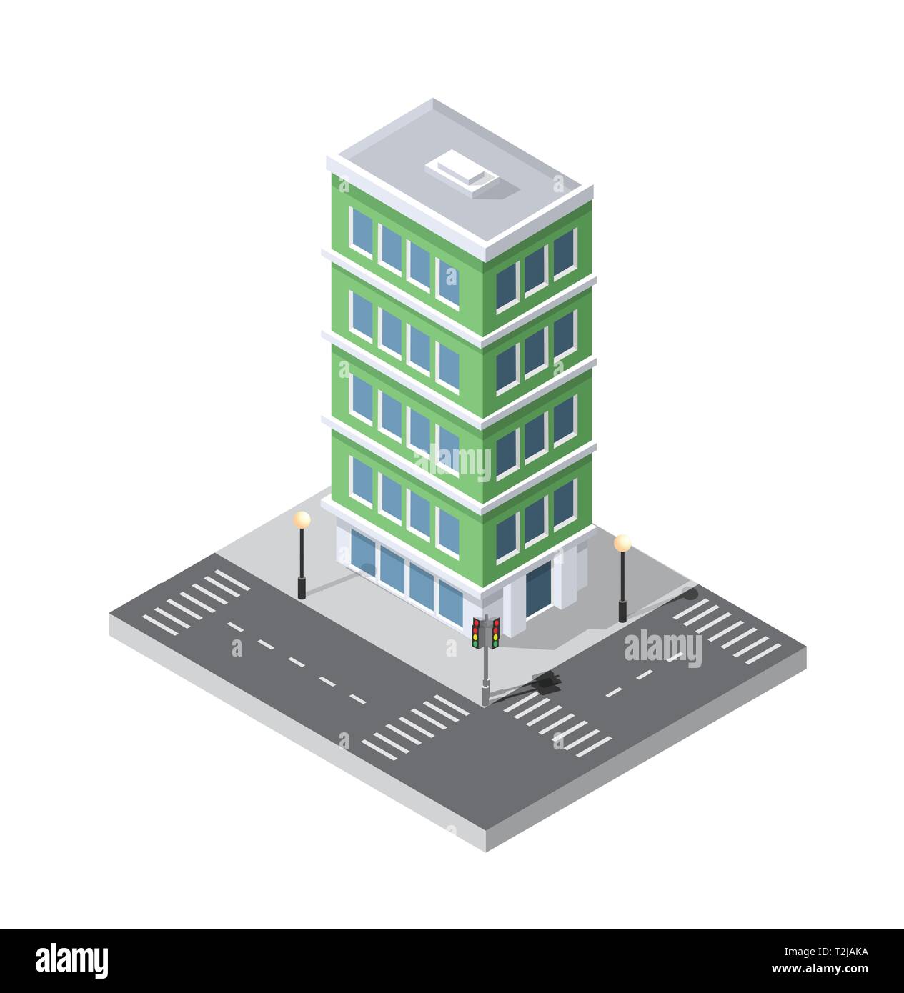 Vector isometric urban architecture building of modern city with street ...