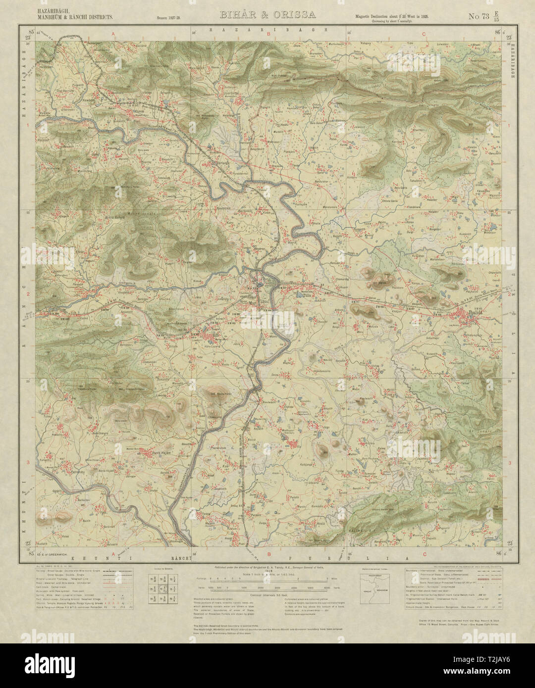 Survey Of India Toposheet Survey Of India 73 E/15 West Bengal Jharkhand Jhalda Tulin Muri Koncho 1928  Map Stock Photo - Alamy