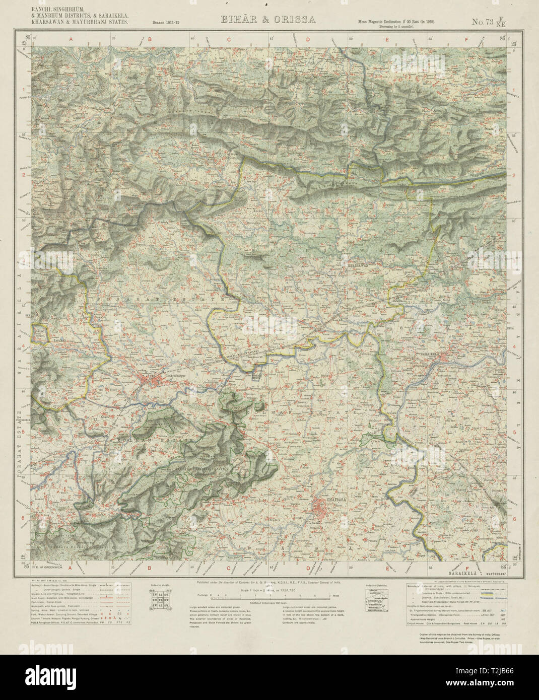 SURVEY OF INDIA 73 F/NE Jharkhand Chaibasa Saraikela Chandil Gamharia 1917 map Stock Photo