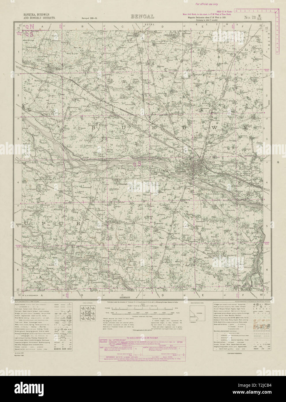 SURVEY OF INDIA 73 M/SE West Bengal Bardhaman Khandagosh Bhatar Indas 1942 map Stock Photo