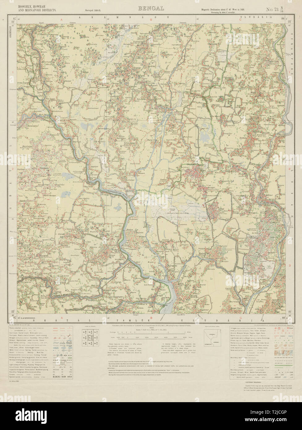 SURVEY OF INDIA 73 N/13 West Bengal Udaynarayanpur Kalna Khanakul 1933 old map Stock Photo