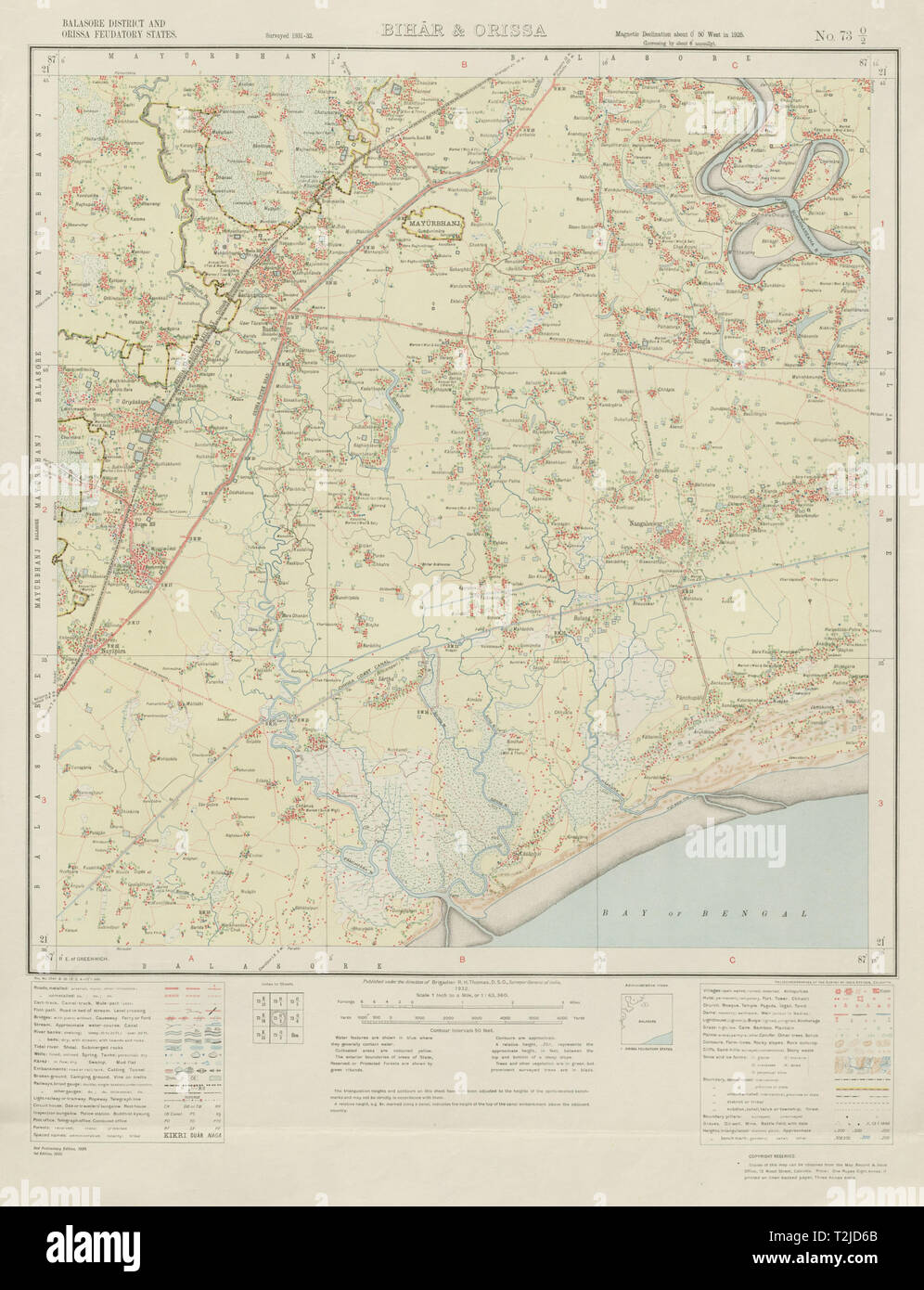 SURVEY OF INDIA 73 O/2 Odisha Kasafal Sartha Khandahar Bolanga Basta 1932 map Stock Photo