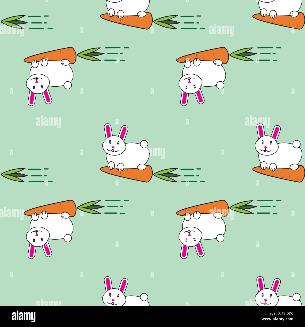 vector seamless pattern with cute lovely cartoon bunny rabbit and ...