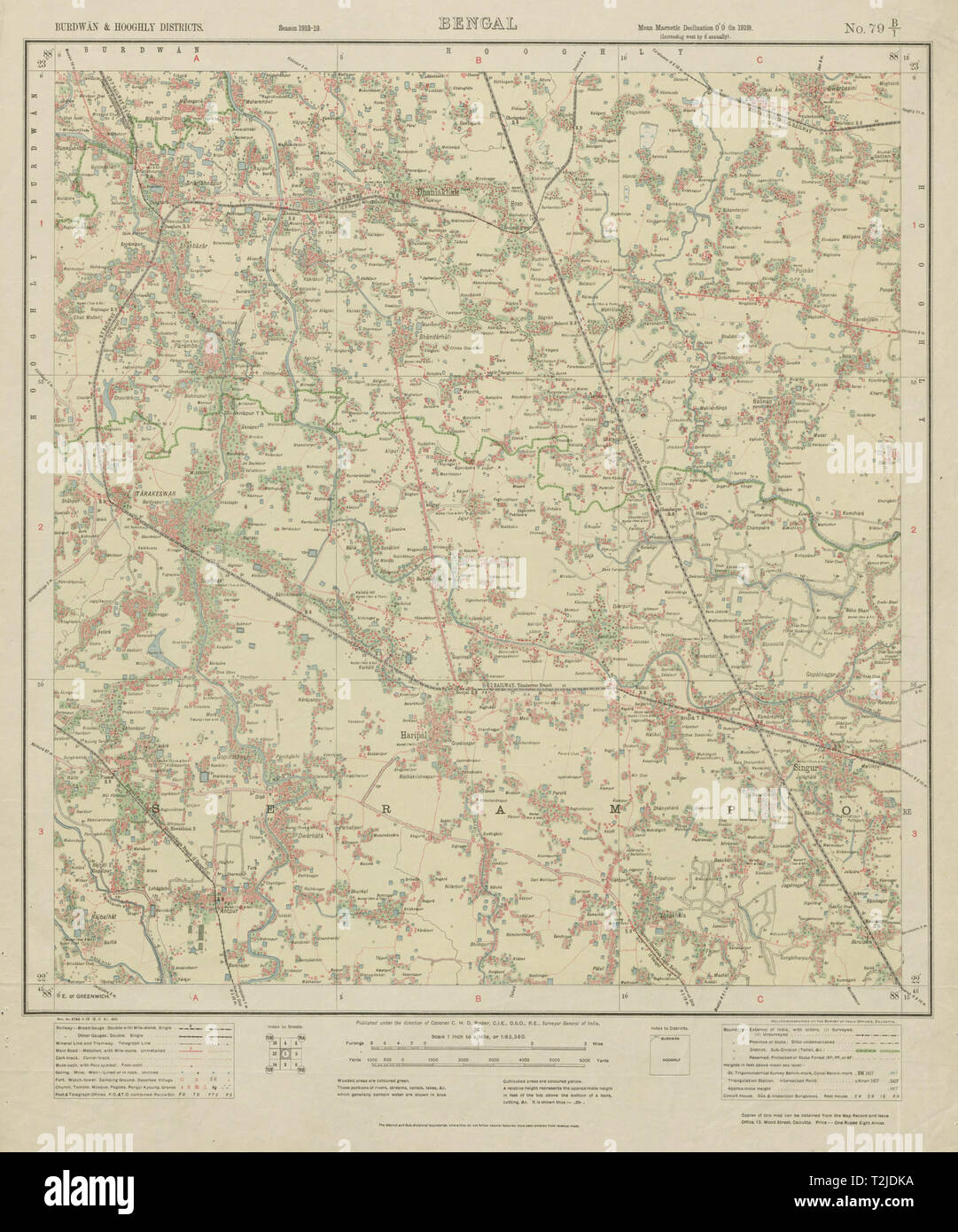 SURVEY OF INDIA 79 B/1 West Bengal Singur Haripal Dhaniakhali 1921 old map Stock Photo