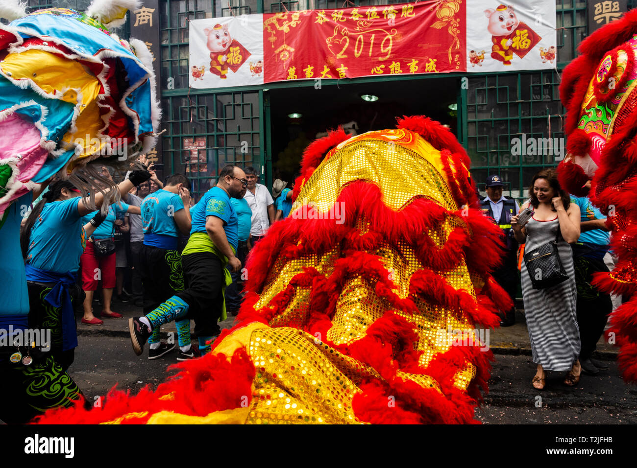 Celebration of the Chinese New Year in Lima, Peru, South America. Dance of the Dragon. Stock Photo