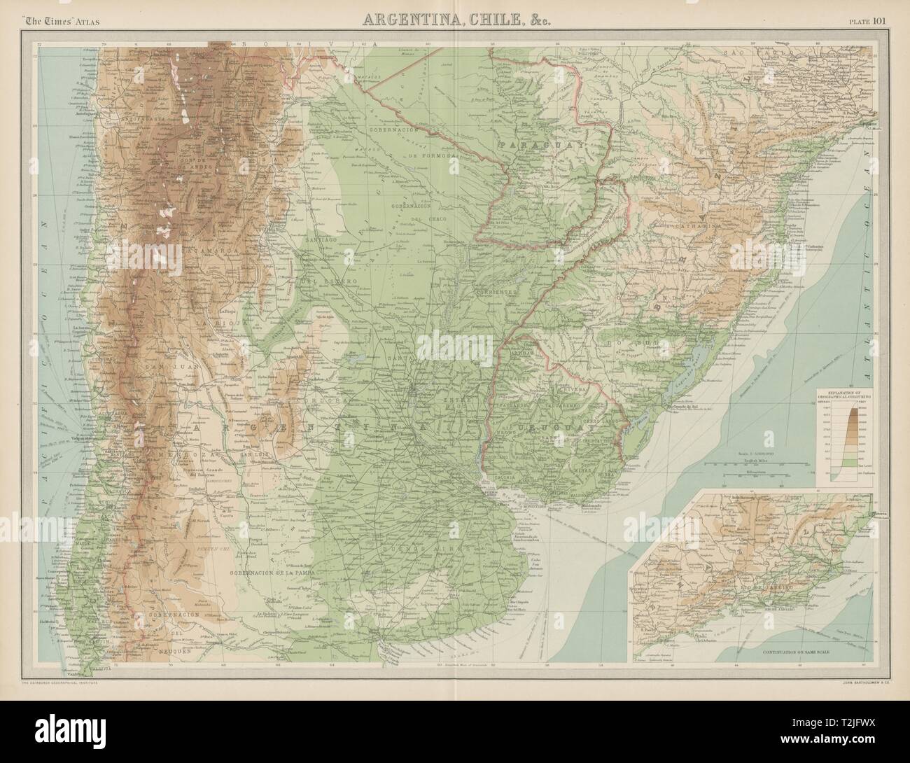 Central South America Argentina Chile Uruguay Paraguay Andes Times 1922 Map Stock Photo Alamy