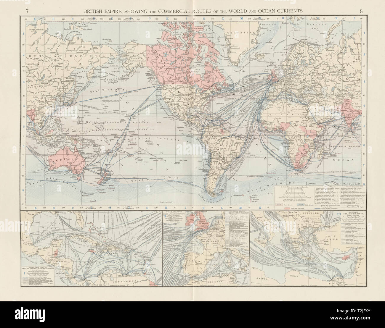 British Empire. Trade routes. Ocean currents. World. THE TIMES 1900 old map  Stock Photo - Alamy