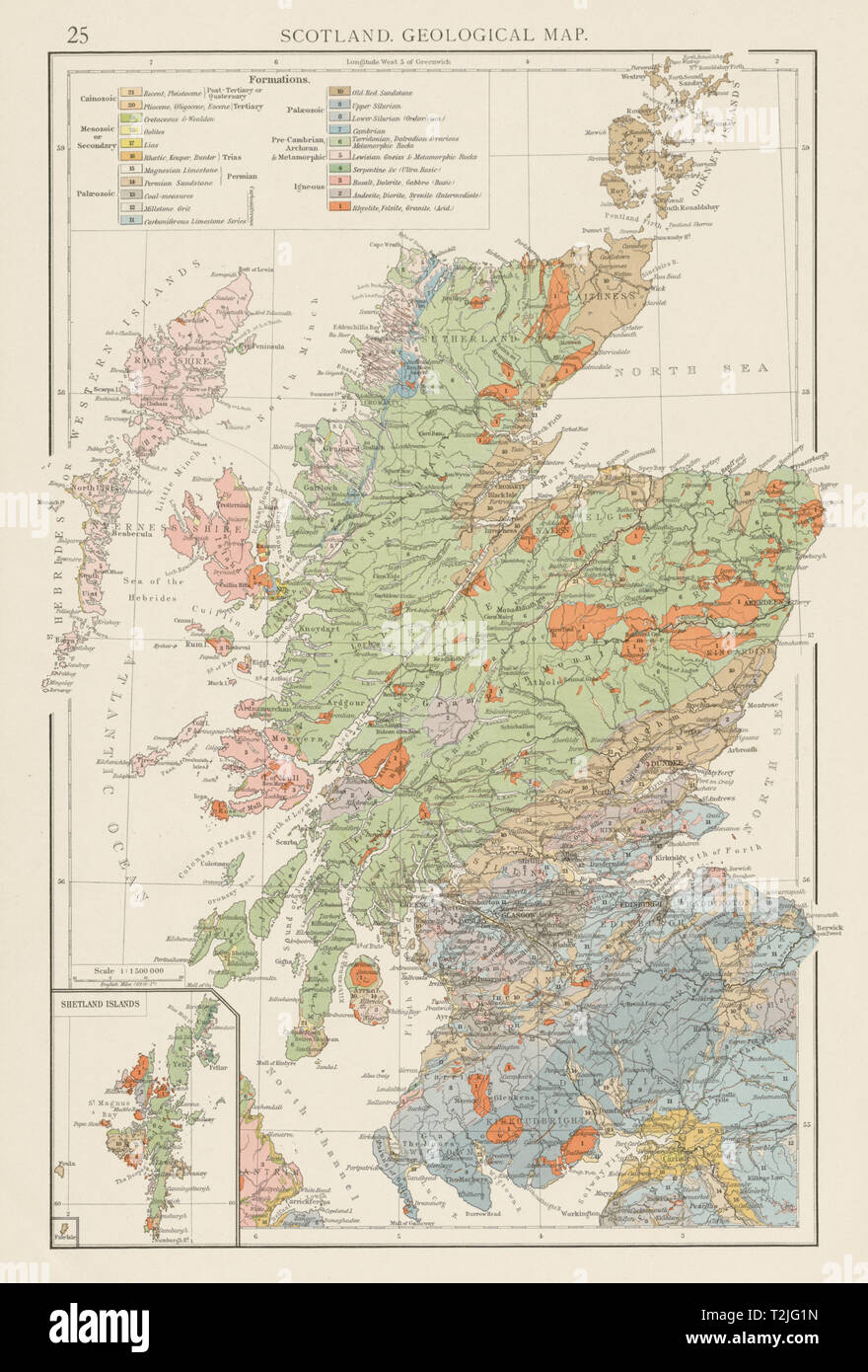 Scotland, Geological map. THE TIMES 1900 old antique vintage plan chart