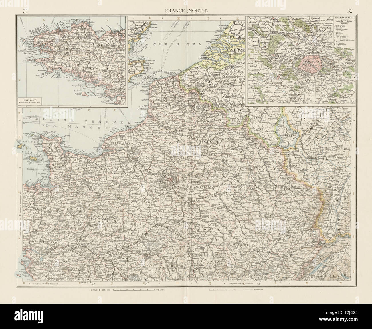 France (North). Paris environs. THE TIMES 1900 old antique map plan chart Stock Photo