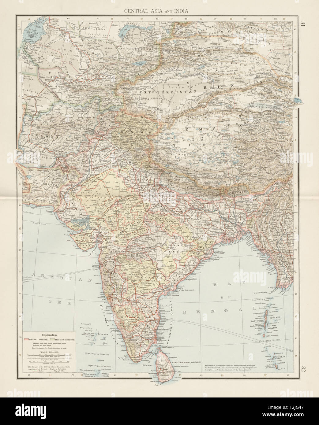 South & Central Asia. British India. Tibet China Russia. THE TIMES 1900 map Stock Photo