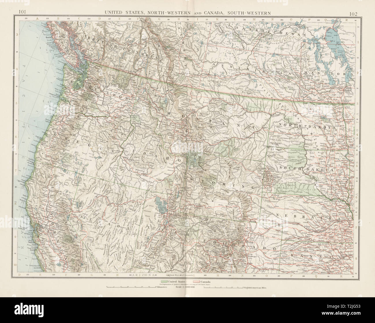 United States North-West. Canada SW. Railways Indian Reservations TIMES 1900 map Stock Photo