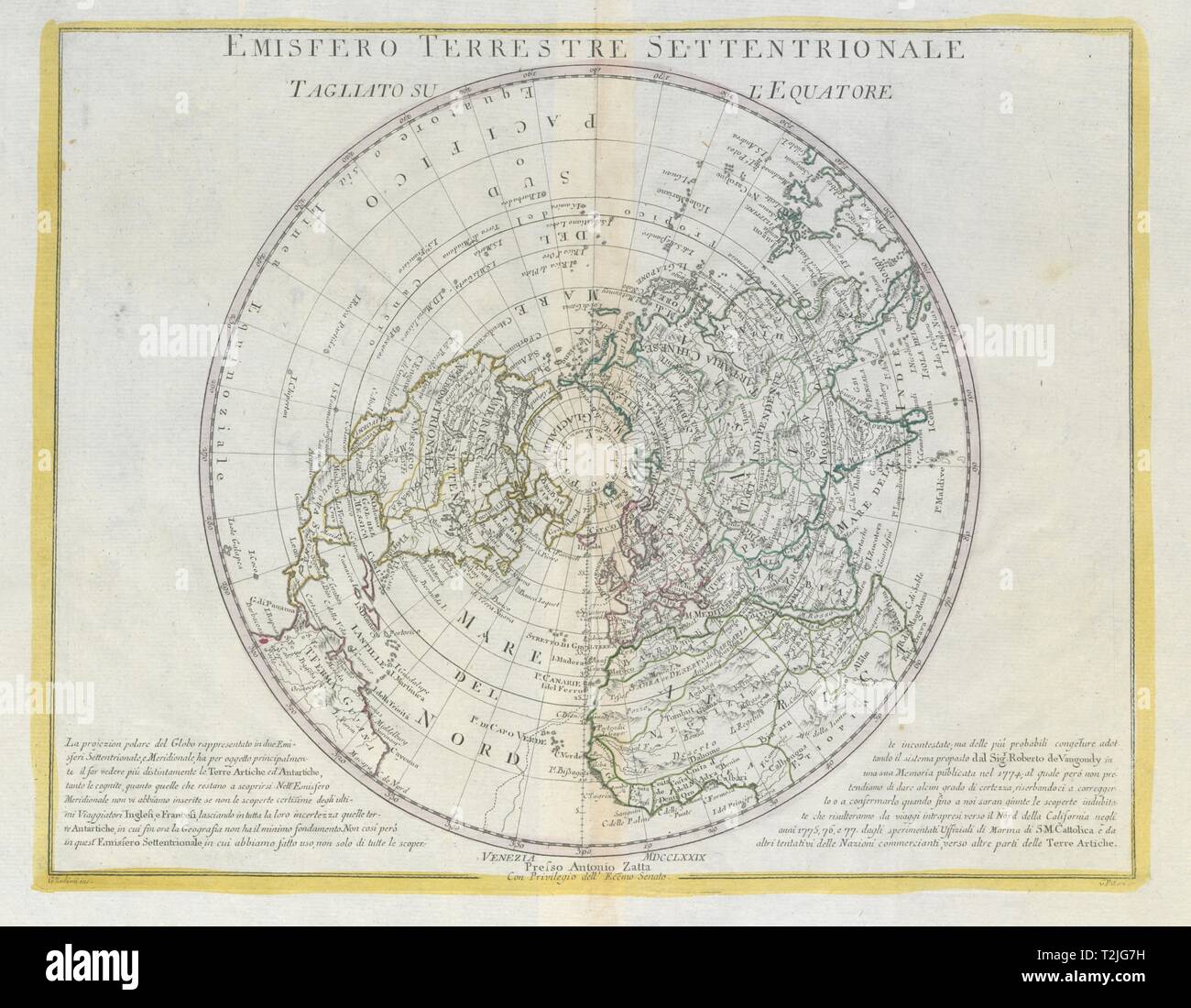 'Emisfero Terrestre Settentrionale…'. Northern hemisphere. ZATTA 1779 old map Stock Photo
