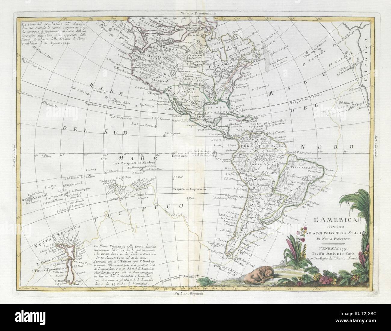 'L'America divisa ne'suoi principali stati' North & South America ZATTA 1779 map Stock Photo