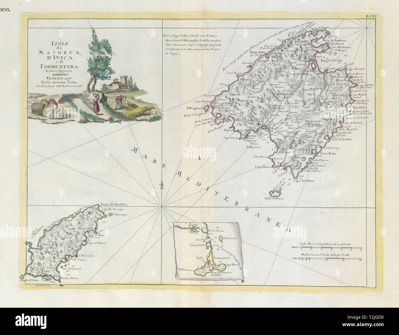 'Isole di Majorca, d'Ivica…'. Mallorca Ibiza. Balearic islands. ZATTA 1779 map Stock Photo