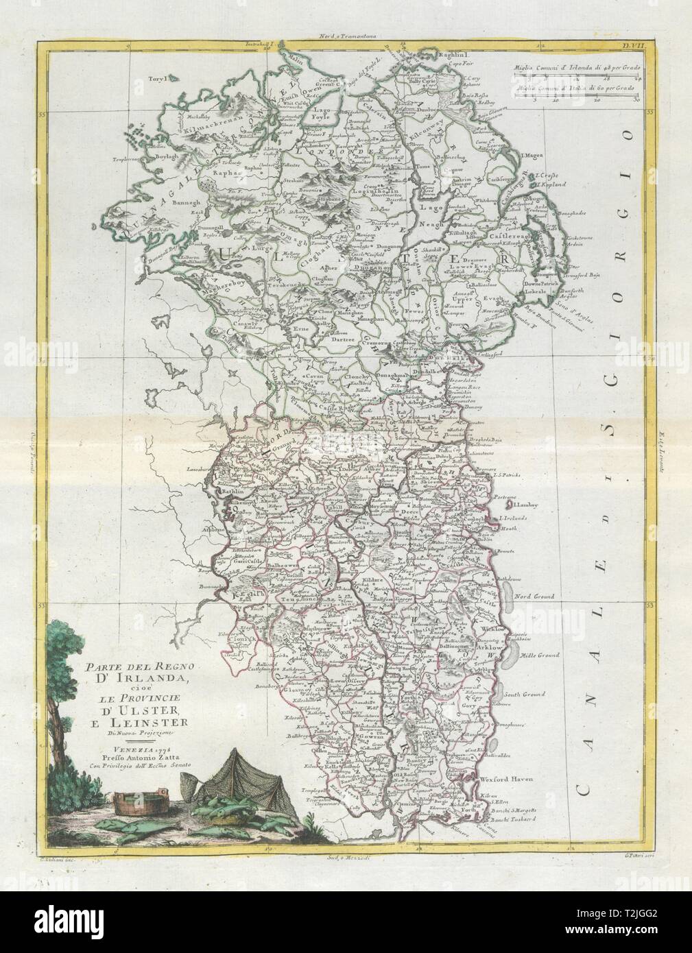 'Parte del Regno d'Irlanda… Ulster e Leinster'. Eastern Ireland. ZATTA 1779 map Stock Photo