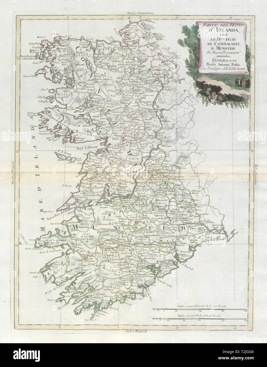 'Parte del Regno d'Irlanda… Connaught e Munster' Western Ireland. ZATTA 1779 map Stock Photo