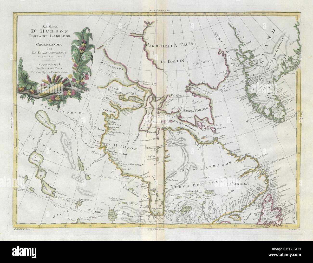 'La Baja d'Hudson, Terra di Labrador…' Hudson Bay & Greenland. ZATTA 1779 map Stock Photo
