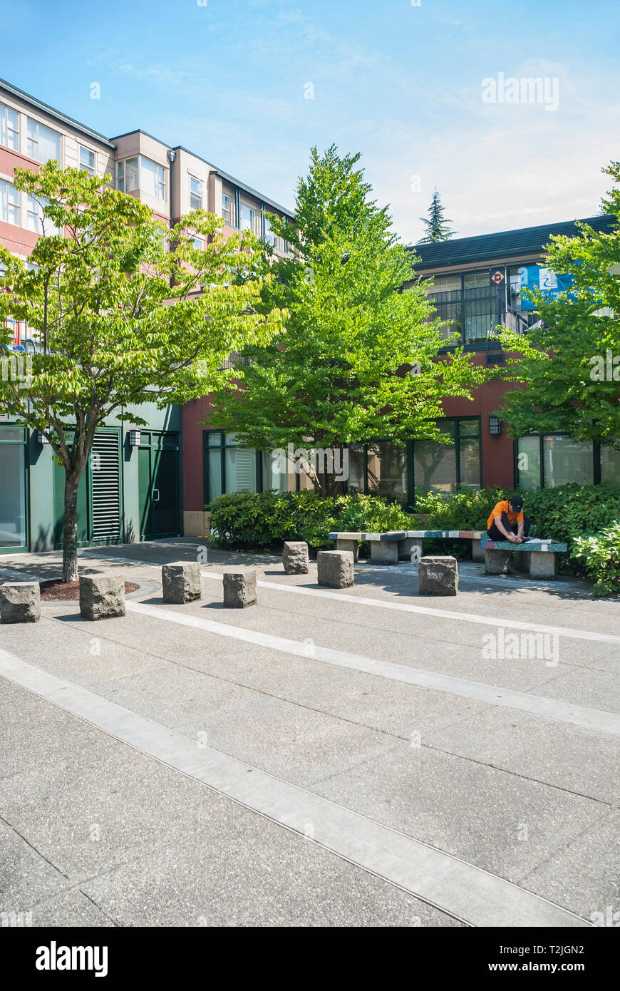 Concrete blocks in front of storefronts in the Seattle International ...