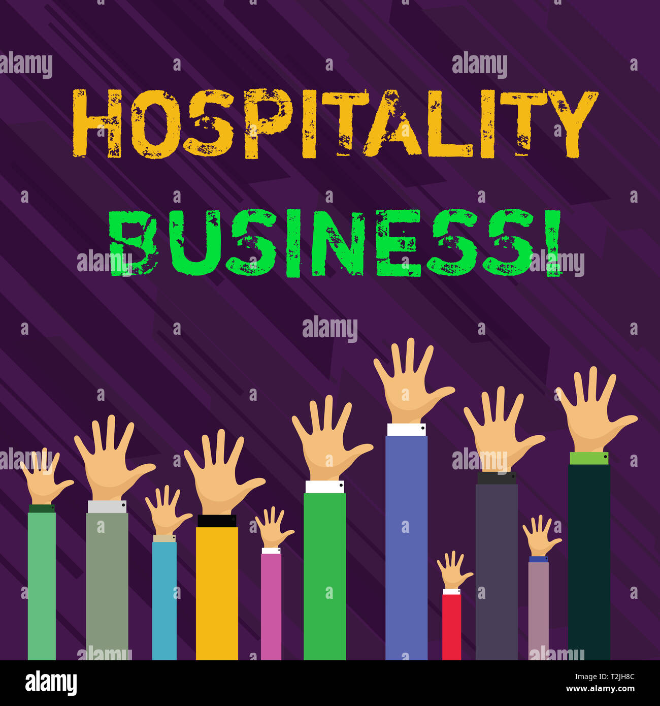Conceptual Hand Writing Showing Hospitality Business Concept Meaning Broad Category Of Fields Within Service Industry Businessmen Hands Raising Up Ab Stock Photo Alamy