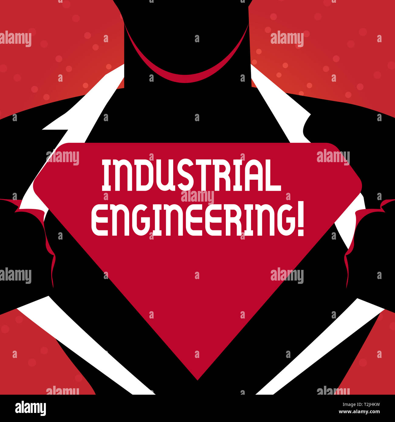 Writing note showing Industrial Engineering. Business concept for field or study that focuses on industrial processes Man Opening his Shirt to reveal  Stock Photo