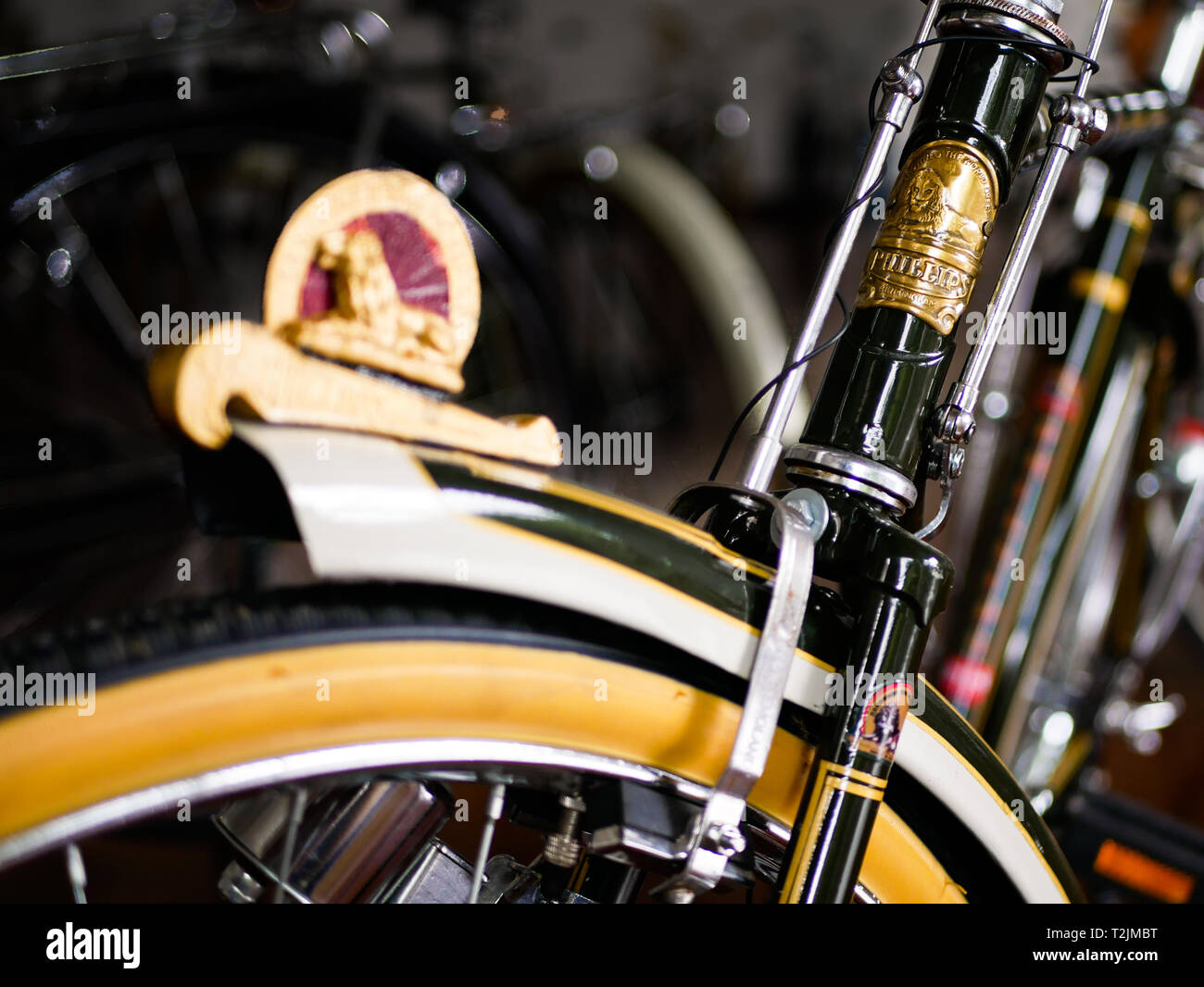 detail of a mudguard of an vintage bicycle during an expo on museo el castillo medellin Stock Photo