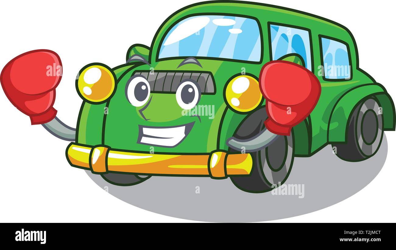 Boxing classic car isolated in the cartoon vector illustration Stock
