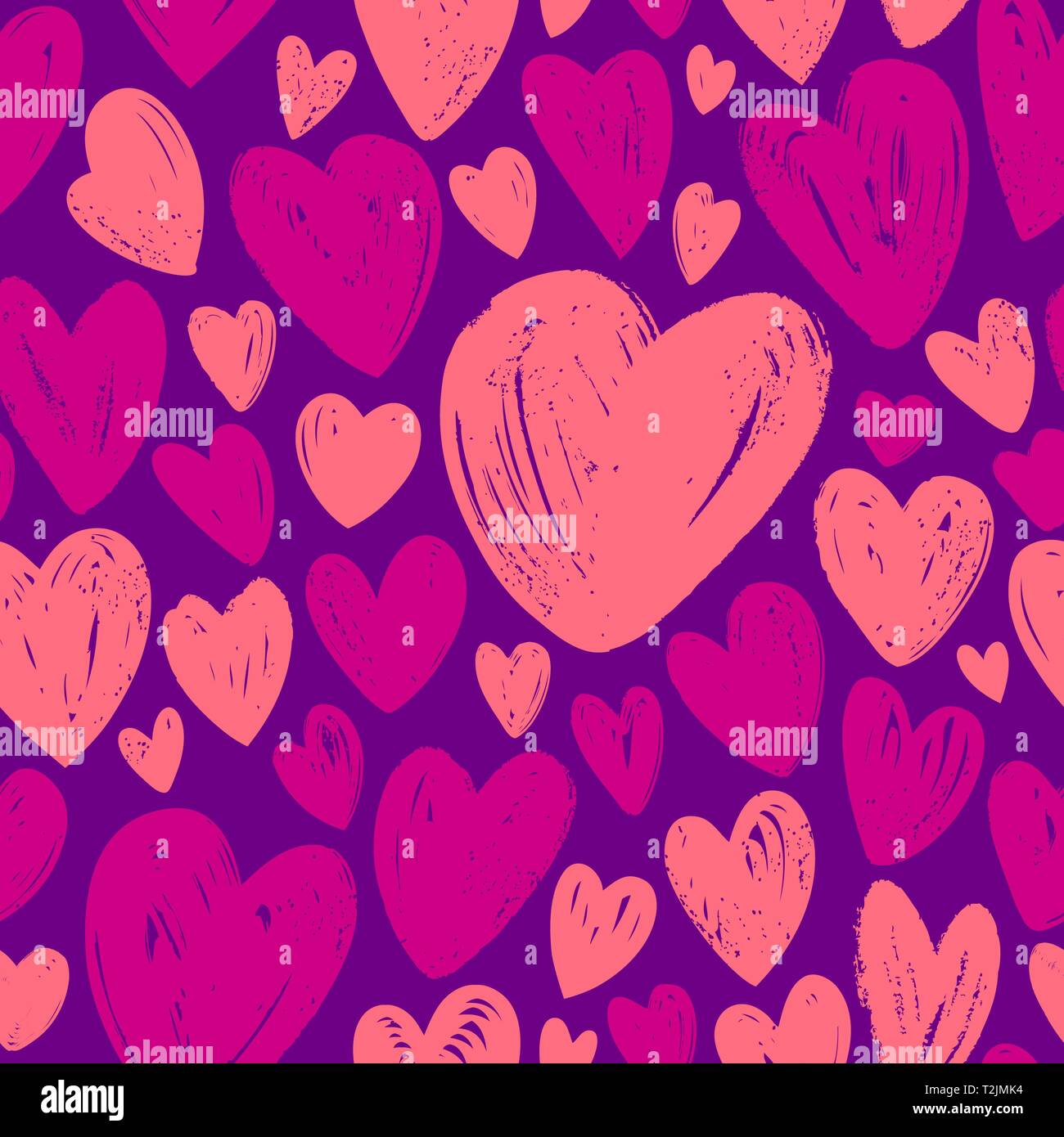 Hearts, seamless background. Love hand drawn vector illustration Stock Vector