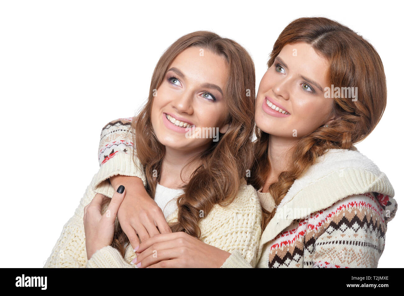 Two beautiful young women close up portrait posing Stock Photo - Alamy