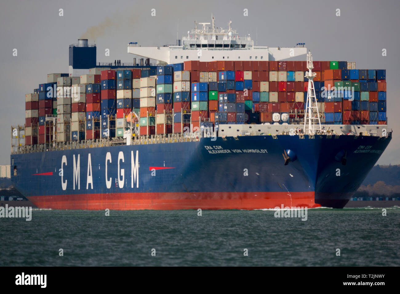 Brexit. Container, ship, CMA CGM, Alexander Von,Humboldt, Leaving, Southampton,Container, termianal,The Solent, One of the, largest, container, ships, Stock Photo