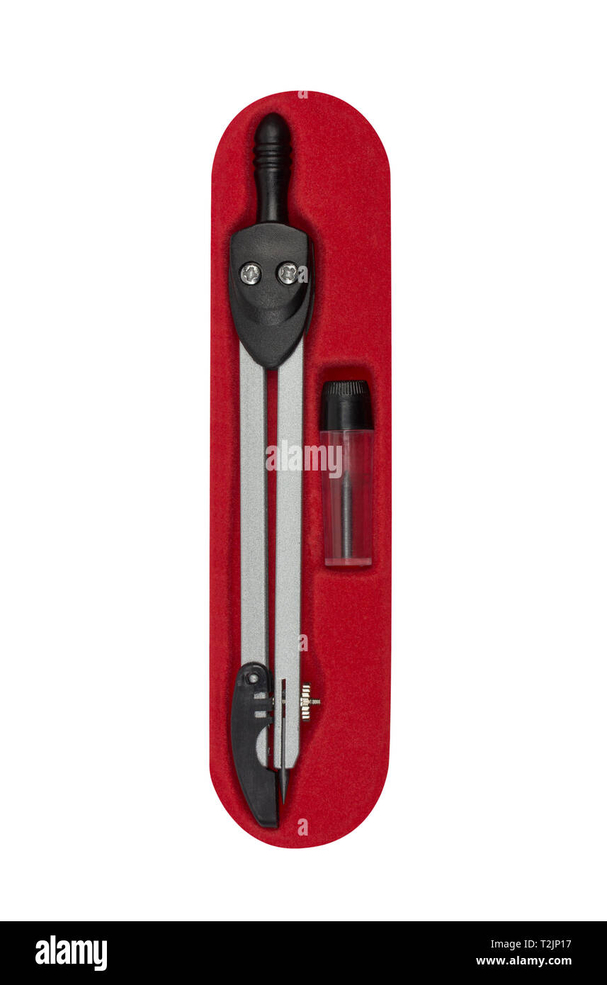 measuring compass in red case isolated on white background Stock Photo ...