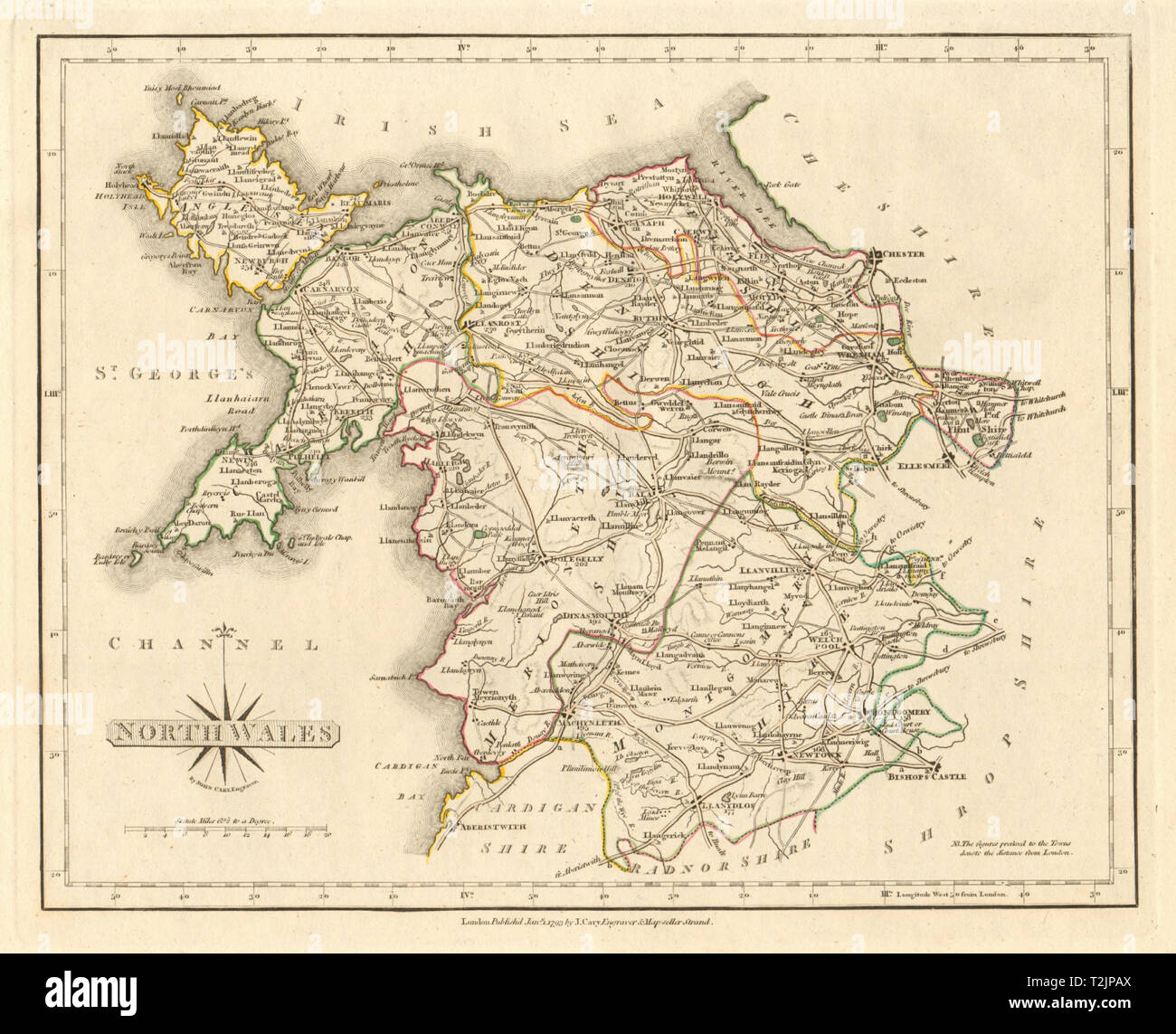 Old Maps Of Wales Antique Map Of North Wales By John Cary. Original Outline Colour 1793 Old  Stock Photo - Alamy