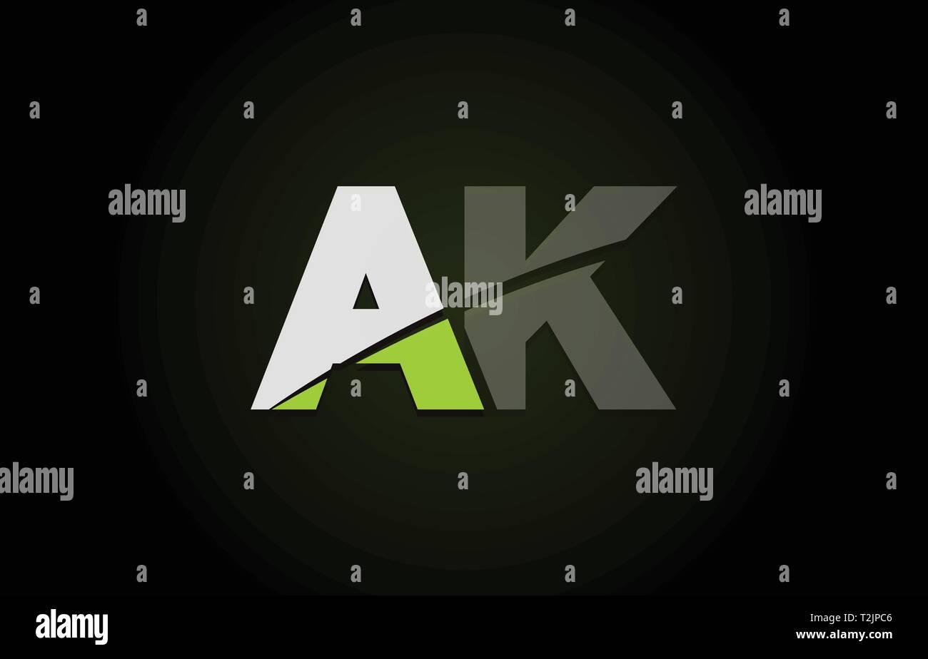 Design of alphabet letter logo combination ak a k with green white and ...