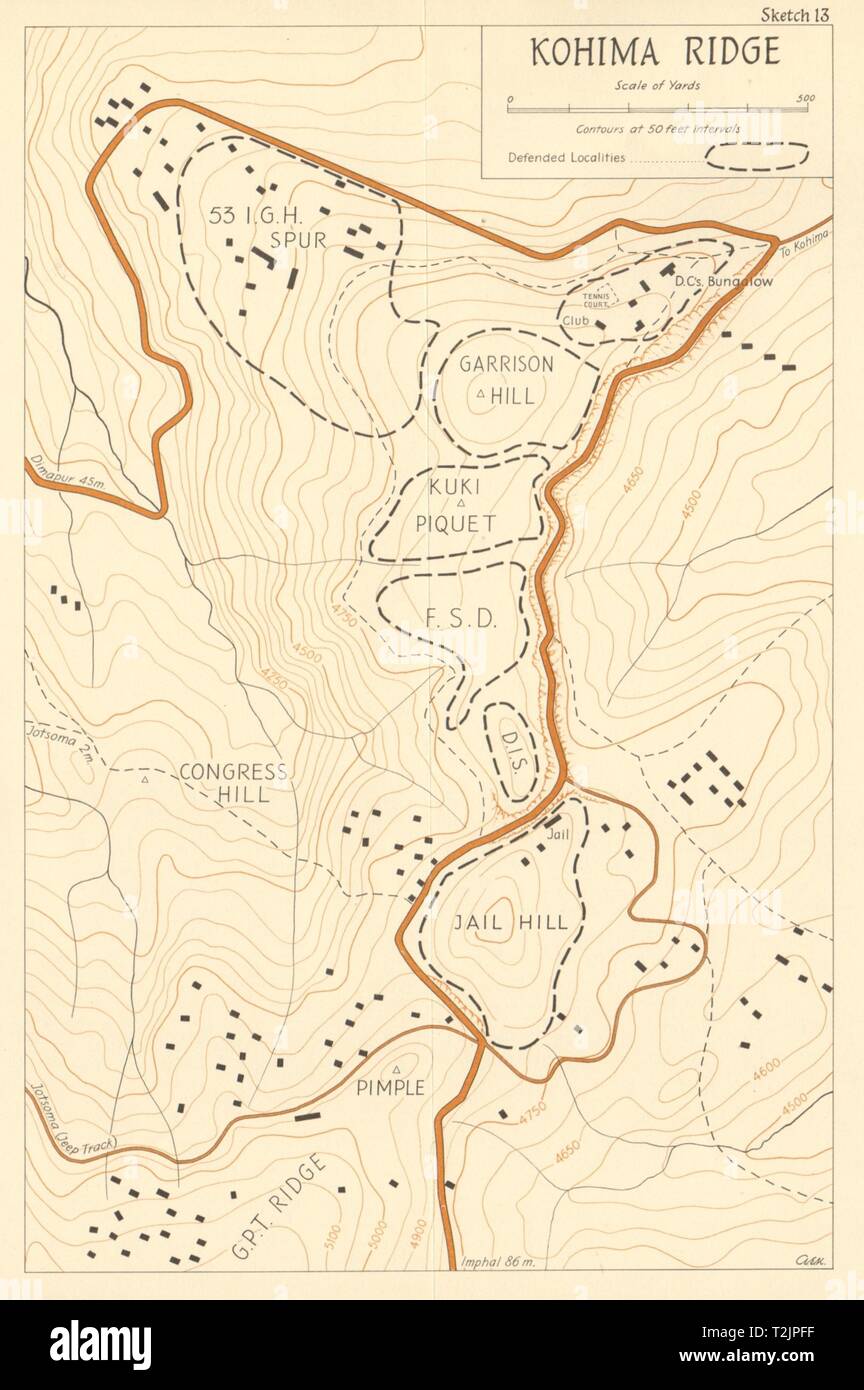 Battles of Kohima, Nagaland, India. AprilJune 1944. World War 2. Ridge