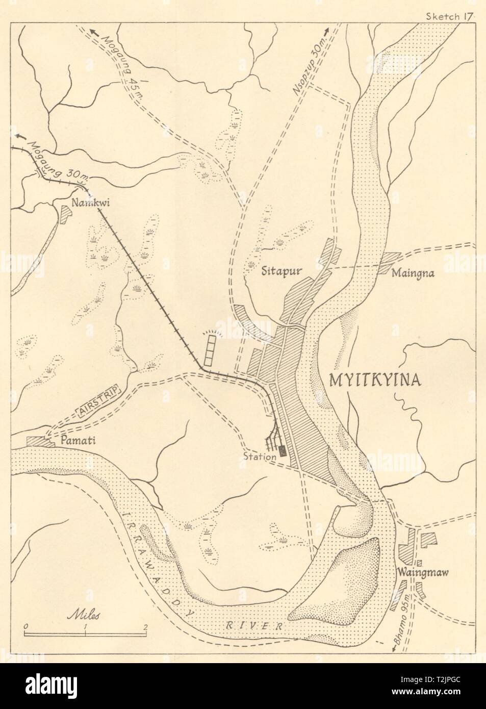 Burma Campaign 1944. Myitkyina. World War 2. Stilwell Chindits 1961 old map Stock Photo