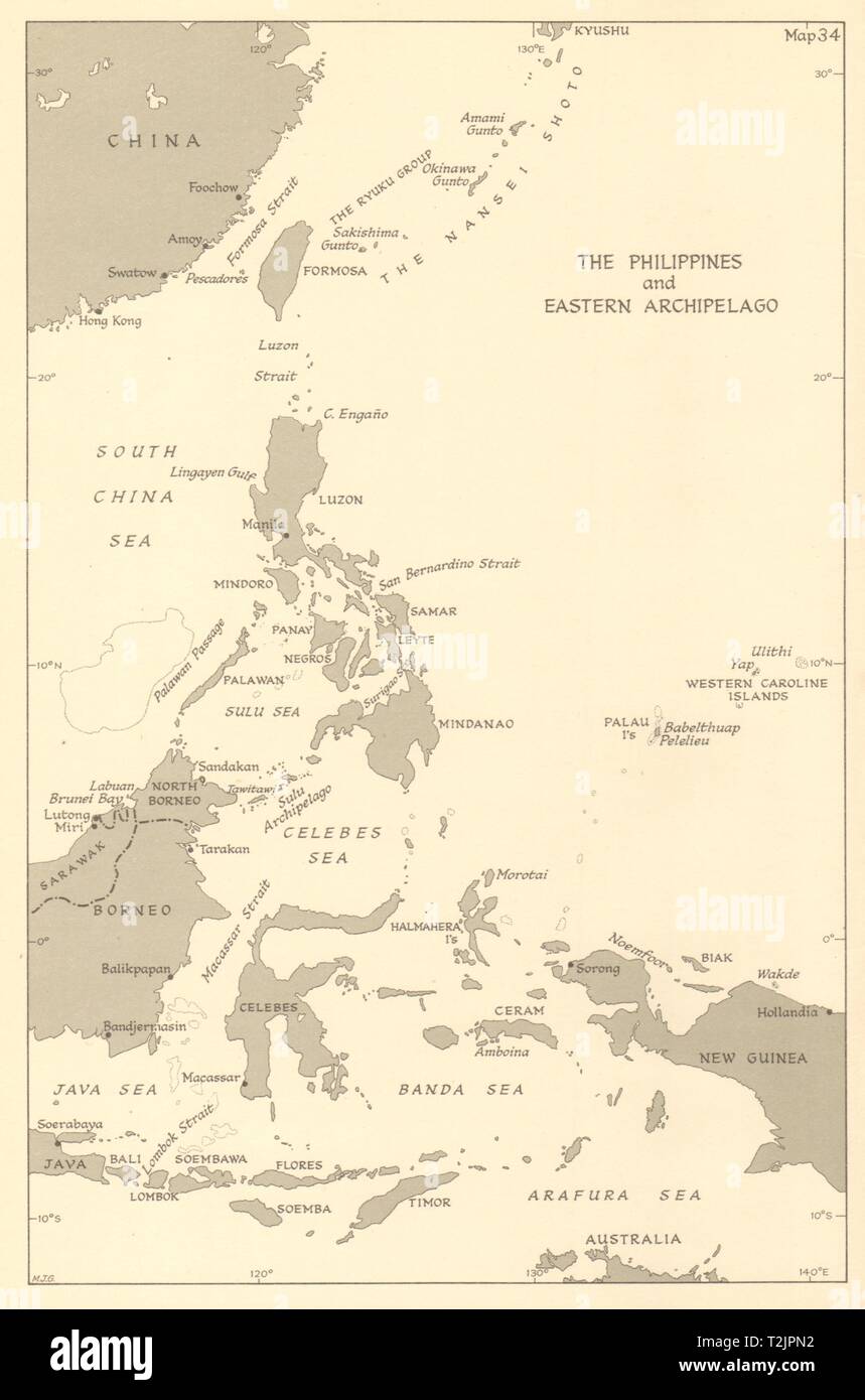 Philippines & Eastern Archipelago in 1944. Pacific Theatre. World War 2 1961 map Stock Photo