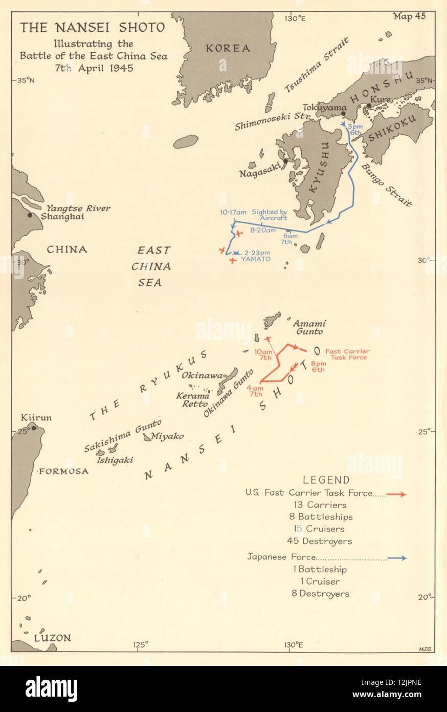 Battle of East China Sea 7 April 1945 Operation Ten-Go 1961 map Yamato sinking 