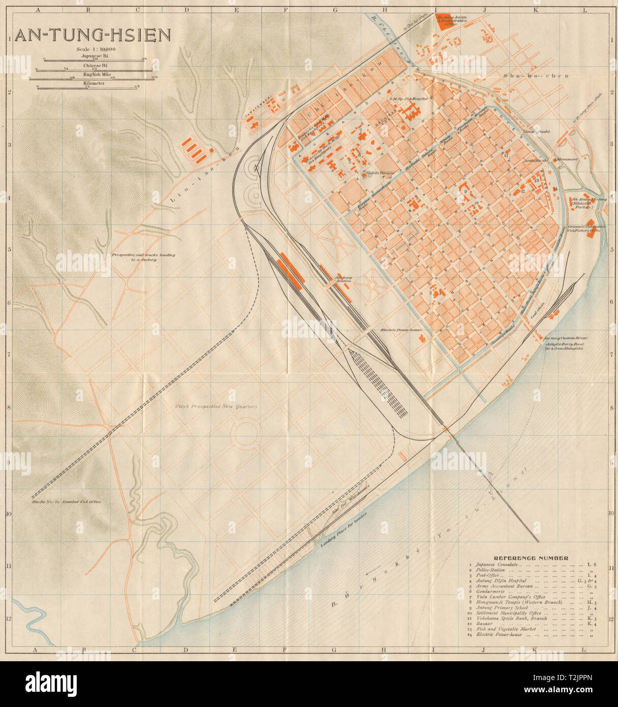 'An-tung-hsien'. Dandong antique town city plan. Liaoning, China 1913 ...