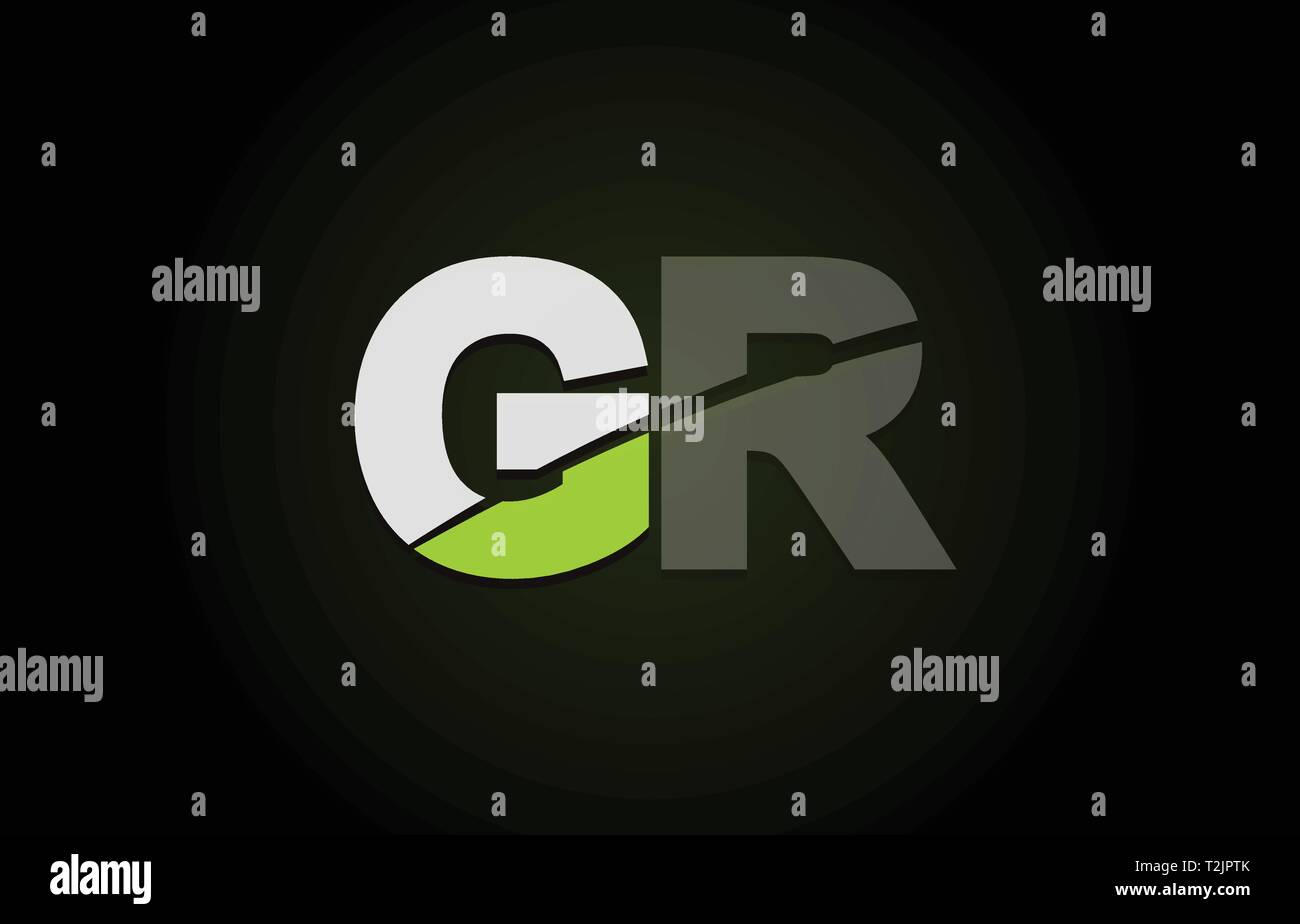 Design of alphabet letter logo combination gr g r with green white and ...