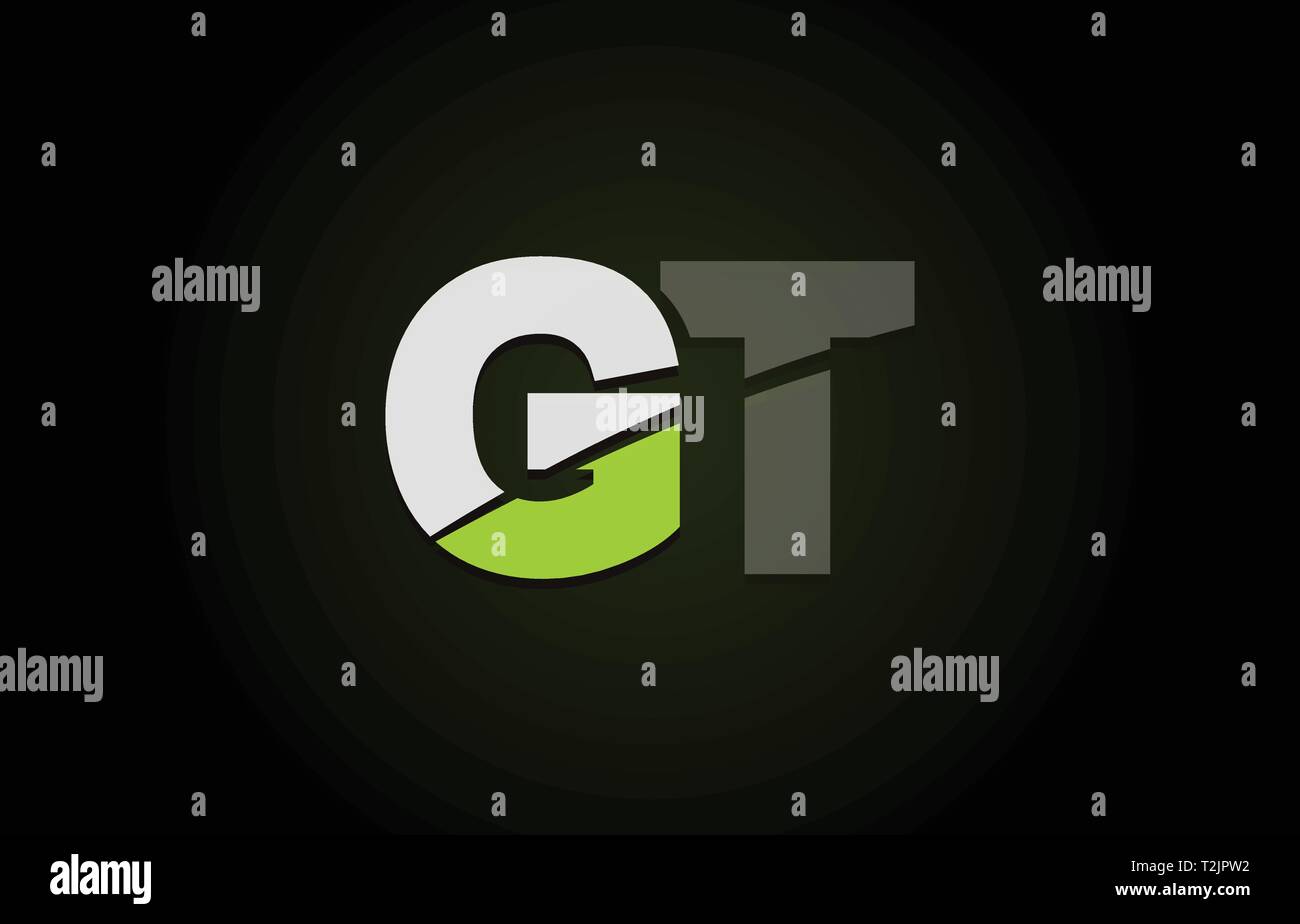 Design of alphabet letter logo combination gt g t with green white and ...