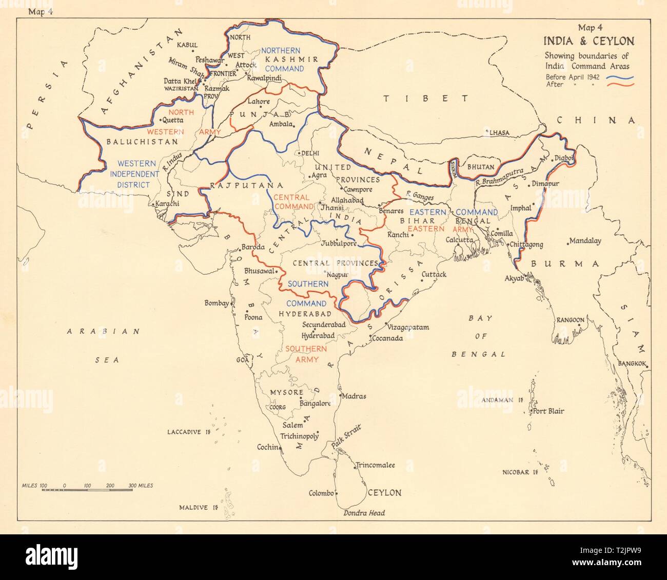 India & Ceylon boundaries of Command Areas 1942. World War 2 1961 old ...