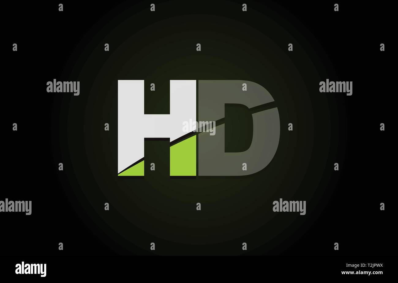 Design of alphabet letter logo combination hd h d with green white and ...