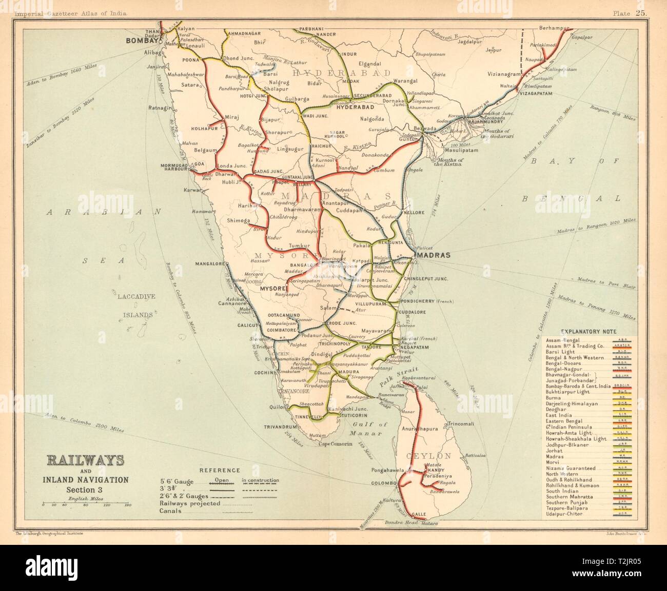 British India Railways South Tamil Nadu Karnataka Kerala Maharashtra 1909 Map Stock Photo Alamy