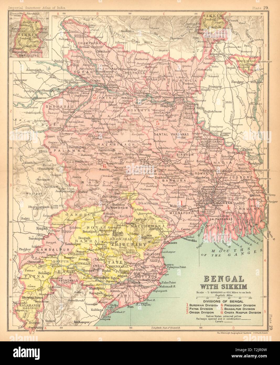 'Bengal, with Sikkim'. British India provinces. Bihar Jharkhand Orissa 1909 map Stock Photo