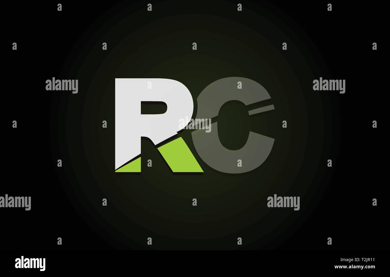 Design of alphabet letter logo combination rc r c with green white and ...