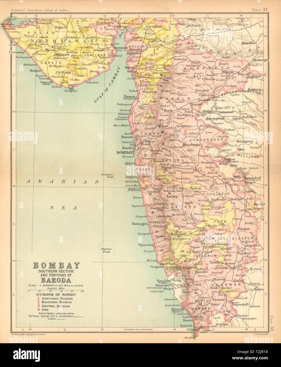 Baroda In India Map Bombay South & Part Of Baroda. British India Provinces. Maharashtra 1909 Map  Stock Photo - Alamy